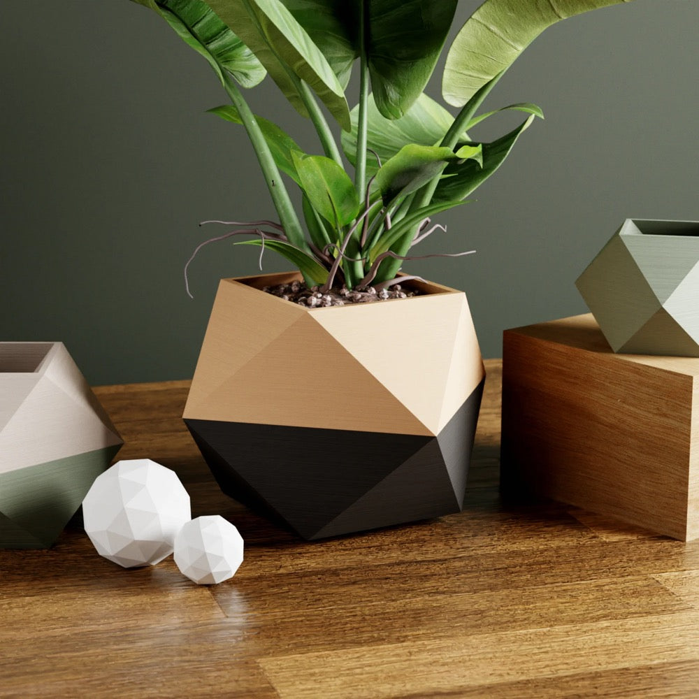 Wood Square Planter Two Toned Multicolor Plant Pot with Drainage & Saucer For Houseplants, 4 Colors Pottery, Small to Large