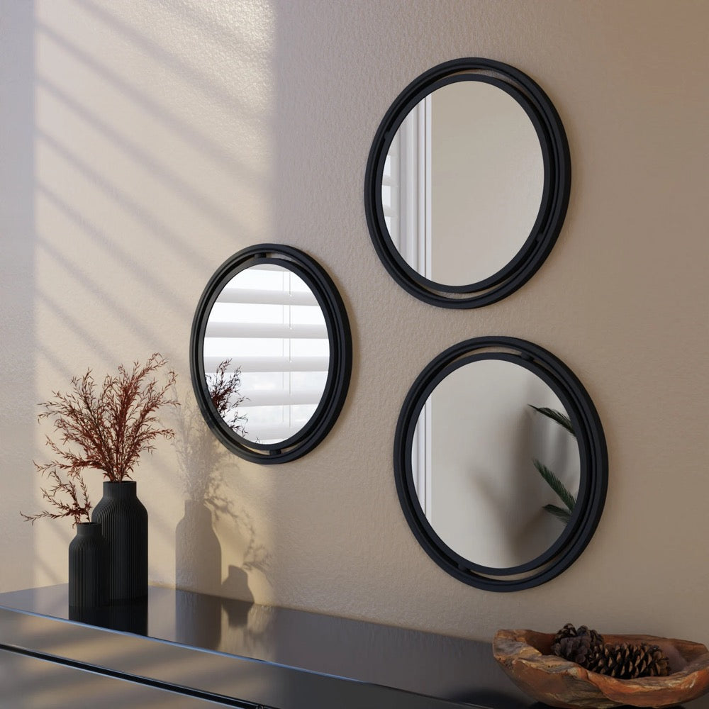 Set of 3 Modern Round Wall Mirrors – Minimalist Frame, Decorative Accent for Living Room, Bedroom, or Entryway, Handcraft Housewarming Gift