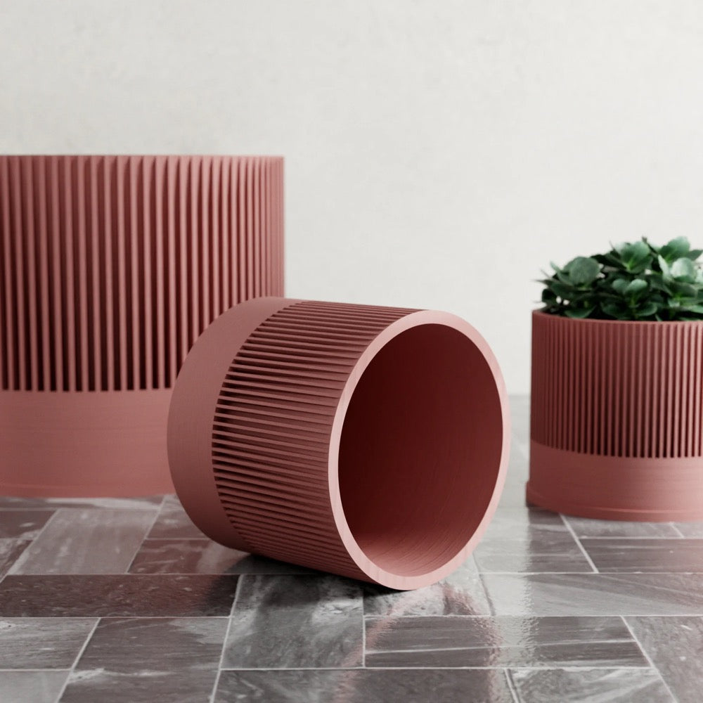 Wood SAUKRA Planter, 9 Colors, Modern and Minimalist 3D Printed Plant Pot w/ Drainage & Saucer For Houseplants