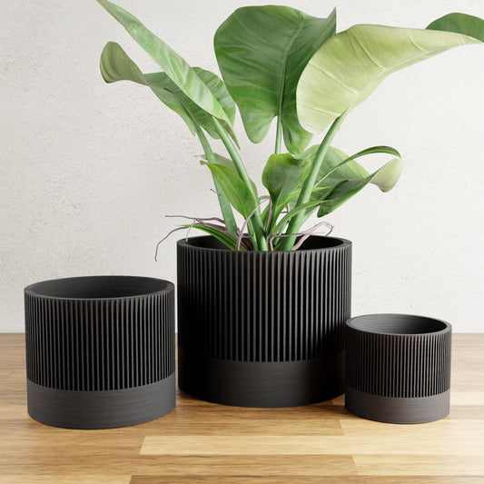 Wood SAUKRA Planter, 9 Colors, Modern and Minimalist 3D Printed Plant Pot w/ Drainage & Saucer For Houseplants