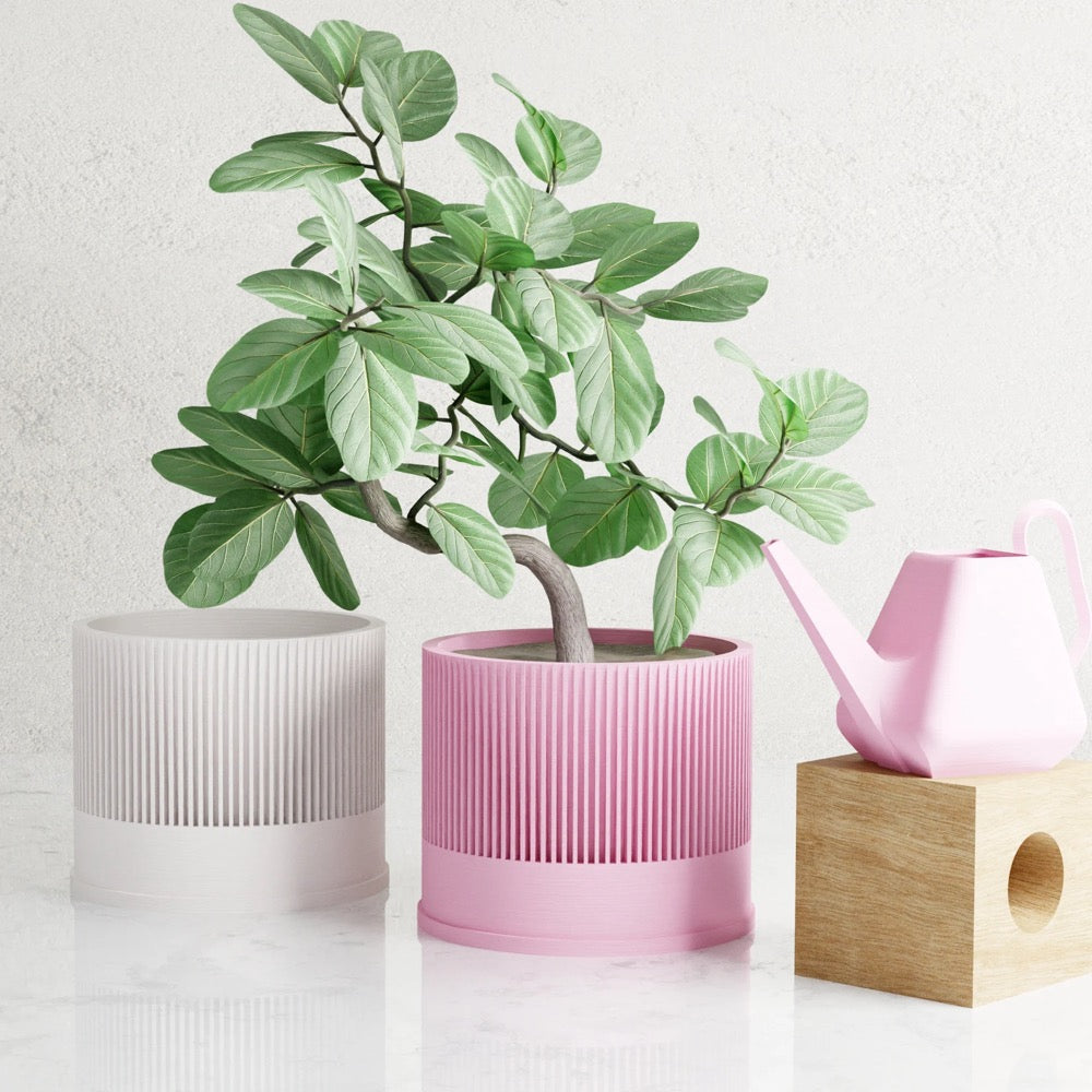 Wood SAUKRA Planter, 9 Colors, Modern and Minimalist 3D Printed Plant Pot w/ Drainage & Saucer For Houseplants
