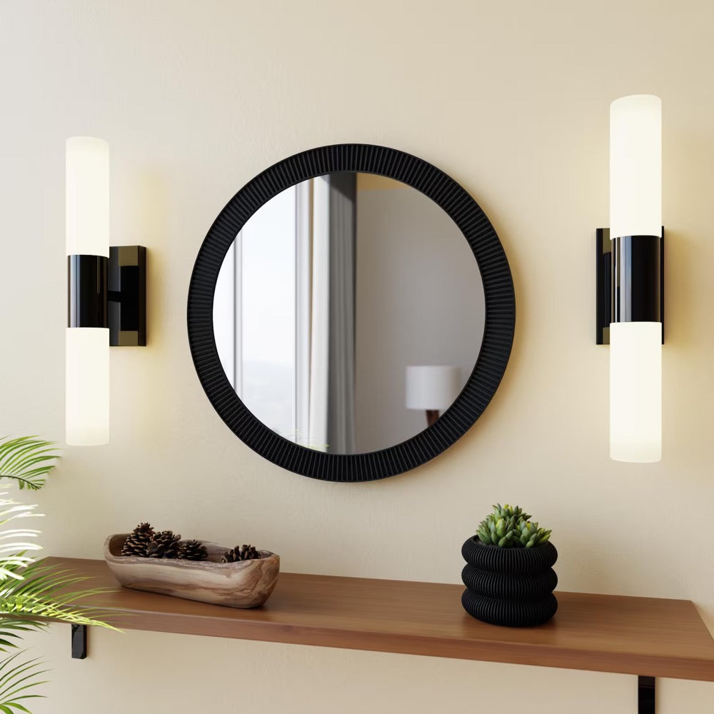 Round Wall Glass Mirror "SUN" - Modern Minimalist Decor, Handmade Gift Wood Fiber Framed Design, For Entryways, Living Room