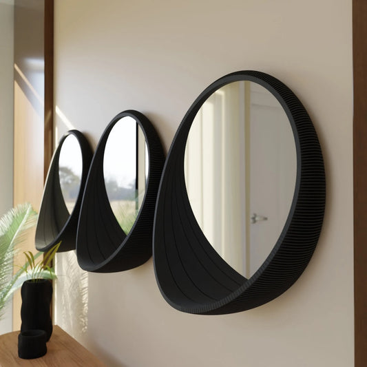 Modern "BUBBLES" Round Mirror - Organic Minimalist Wall Decor, Oak Colored or Green Blue Pink Black White Wood Colored Frame 9 10 16 Inch