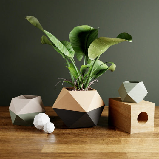 Wood Square Planter Two Toned Multicolor Plant Pot with Drainage & Saucer For Houseplants, 4 Colors Pottery, Small to Large