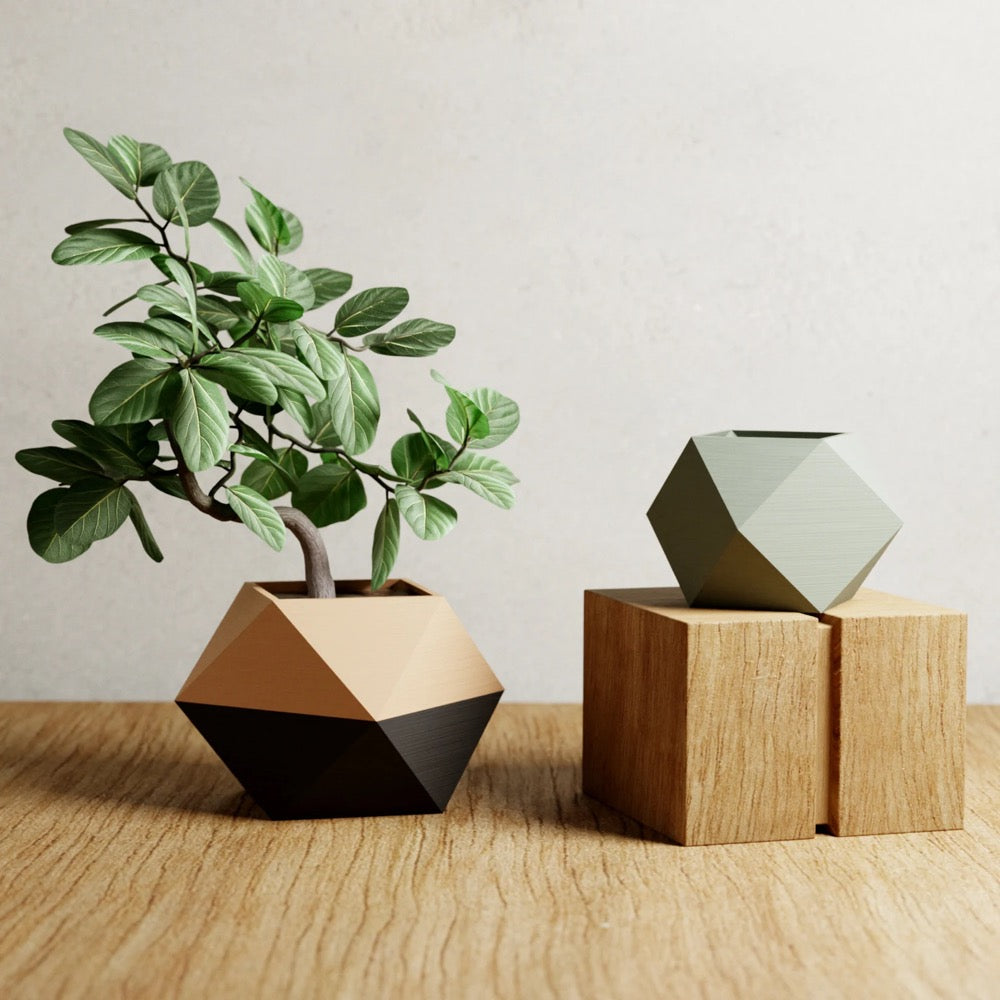 Wood Square Planter Two Toned Multicolor Plant Pot with Drainage & Saucer For Houseplants, 4 Colors Pottery, Small to Large