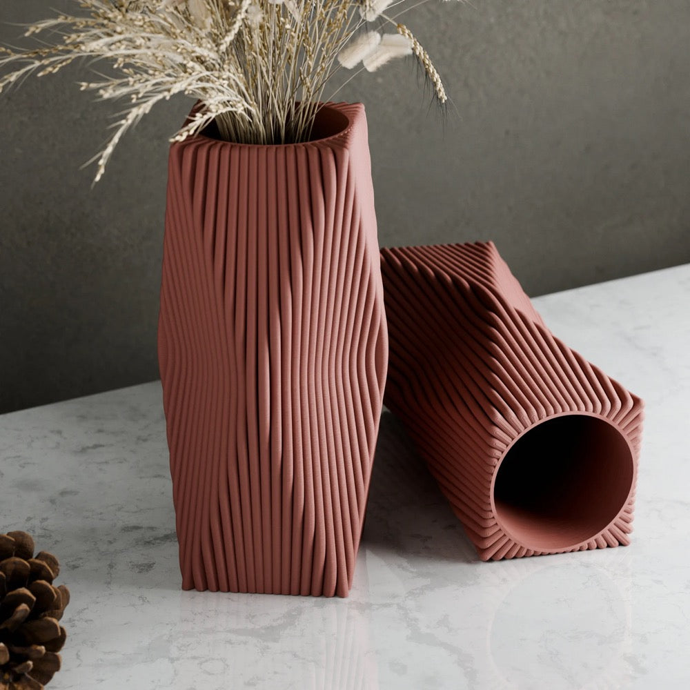 Matte Black Vase "TIDE" Modern & Minimalist 3D Printed Vase for Fresh or Dried Flowers and Decor Gift for Home Plant Lover 10 Inch Vase