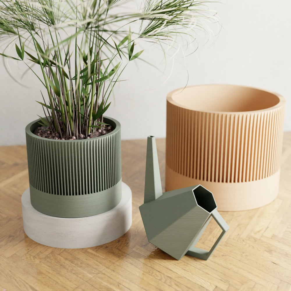 Wood SAUKRA Planter, 9 Colors, Modern and Minimalist 3D Printed Plant Pot w/ Drainage & Saucer For Houseplants